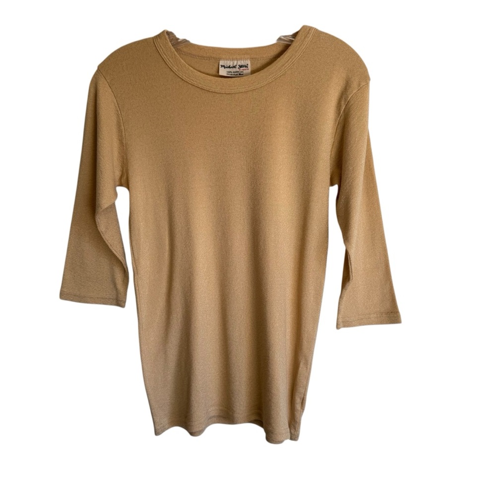 Michael Stars womens tan gold metallic crewneck stretch Base-layer top OS